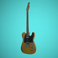 Wooden Electric Guitar With Classic Design On Teal Background Musical Instrument