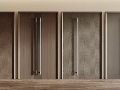 Modern Double Doors In Brown And Gray Tones With Textured Panels And Long Metallic Handles 3d model
