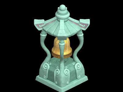 Traditional Turquoise Pagoda Top Structure With Golden Bell And Ornate Base Patterns 3d model