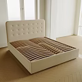 Beige Upholstered Bed Frame with Button Tufted Headboard and Slat Support Base for Modern Bedroom