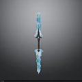 Blue Glowing Icy Magic Weapon With Intricate Sword Design And Light Effects