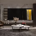 Modern Living and Dining Area Interior With Sofa Coffee Table Marble Wall And Circular Decor