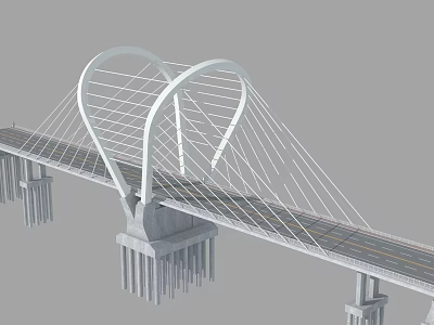 Modern Cable Stayed Bridge Design With Heart Shaped Tower And Multiple Piers 3d model