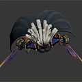 Mythical Female Warrior With Elaborate Headdress Dark Outfit Glowing Blades And Purple Smoke Effects
