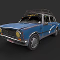 Blue Rusty Vintage Car With Roof Rack And Classic Exterior Design
