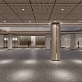 Modern Shopping Mall Store Interior With Perforated Ceiling Gray Floor And Lighting