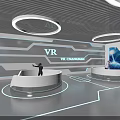 Modern VR Experience Center With People Using Headsets And Display Stands 3d model