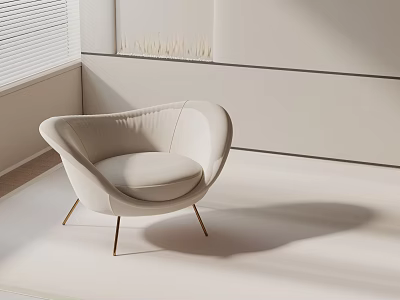 Modern Comfortable White Leisure Chair With Gold Metal Legs And Soft Upholstery 3d model