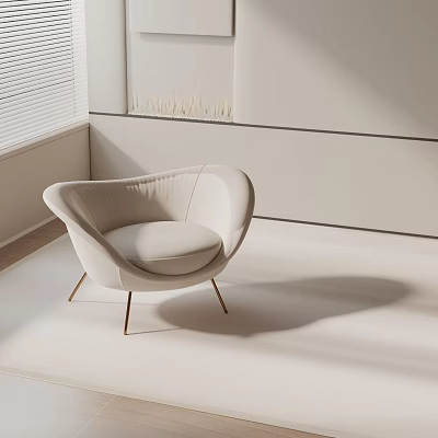 Modern Comfortable White Leisure Chair With Gold Metal Legs And Soft Upholstery 3d model