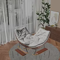 Cozy White Padded Wooden Rocking Chair With Footstool By Window On Grey Rug With Green Plant