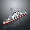 Vintage Model Ship With Red Bottom Gray Deck Masts And Ropes 3d model