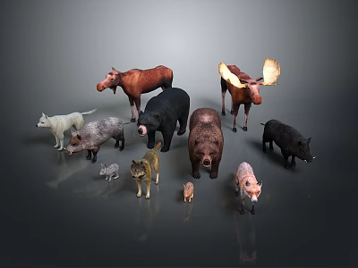 Various Wild Animals With Moose Bear Wolf Pig Fox And Smaller Creatures 3d model