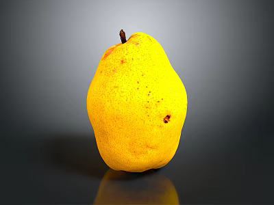 Fresh Yellow Pear With Brown Spots On Dark Shiny Background 3d model