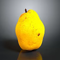 Fresh Yellow Pear With Brown Spots On Dark Shiny Background