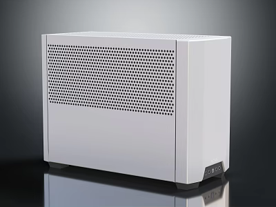 White Rectangular Home Appliance With Grid Front Panel Modern Sleek And Black Base 3d model