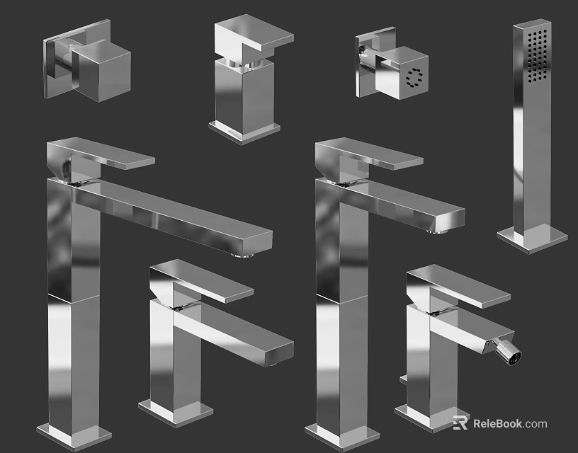 Modern Stainless Steel Faucets With Various Stylish Designs For Bathroom And Kitchen 3d model 
