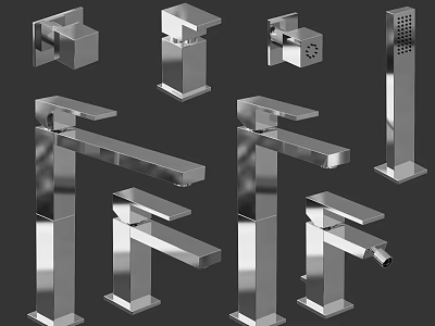 Modern Stainless Steel Faucets With Various Stylish Designs For Bathroom And Kitchen 3d model