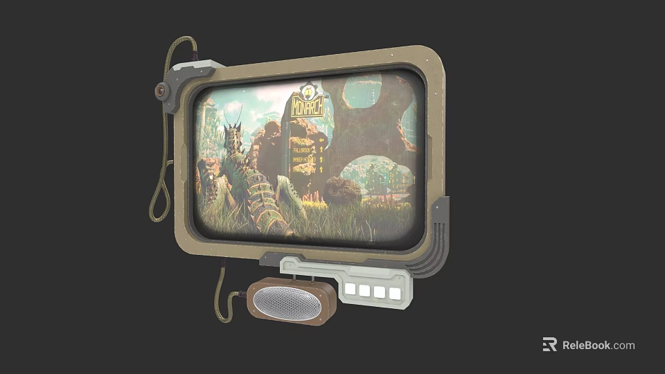 Vintage Electronic Device With Retro Screen Speaker And Buttons Displaying RAGE Game Scene 3d model 