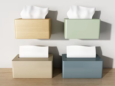 Stylish Home Tissue Boxes in Light Wooden Light Green Beige and Dark Blue 3d model