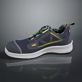 Dark Blue Safety Shoes Featuring Yellow Line Decorations Laces White Sole And Small Red Logo