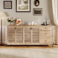 Cozy Living Dining Room Interior With Wooden Sideboard Decorative Paintings Floor Lamp And Curtains