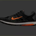 Black and Orange Athletic Running Shoes with Red Sole and Mesh Upper Design