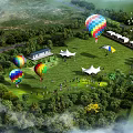 Aerial View Planning of Scenic Grassland with Hot Air Balloons Tents and Crowds