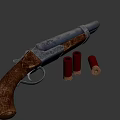 Vintage Rifle With Wooden Stock Metal Barrel And Red Ammunition Cartridges
