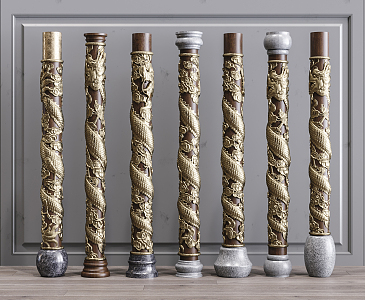 Light Luxury Pillar Panlong Carved Pillar Combination 3d model