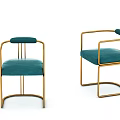 Modern Elegant Dining Chairs With Gold Frame Teal Velvet Seat And Armrests