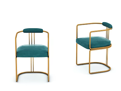 Modern Elegant Dining Chairs With Gold Frame Teal Velvet Seat And Armrests 3d model