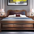 Classic Bedroom Interior Background Double Bed Wooden Frame Leather Headboard Bedside Tables Lamps Green Plant