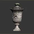 Intricate Carved Stone Urn Sculpture With Decorative Lid And Base Details
