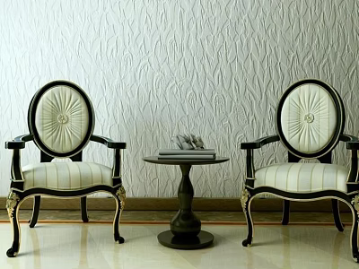 Leisure Sofa Set With Striped Cushions Black Frame Gold Accents And Small Round Table 3d model