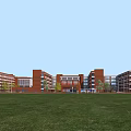 Modern School Campus With Multiple Classroom Buildings Sports Field Basketball Courts And Greenery
