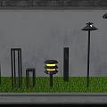Modern Outdoor Lights In Diverse Styles Placed On Lush Green Grass