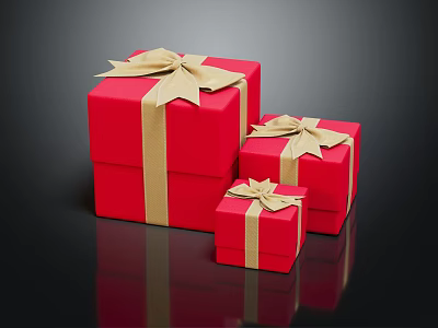 Red Gift Boxes With Gold Ribbons And Bows In Different Sizes For Daily Use 3d model