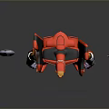 Red and White Robot Character Standing With Purple Sword And Weapon Accessory