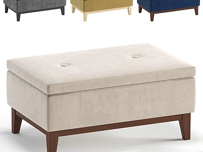 Beige Tufted Ottoman With Wooden Legs And Multiple Color Options 3d model