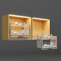 Modern Wooden Kitchen Cabinets With LED Lighting And Open Dish Rack Storage 3d model