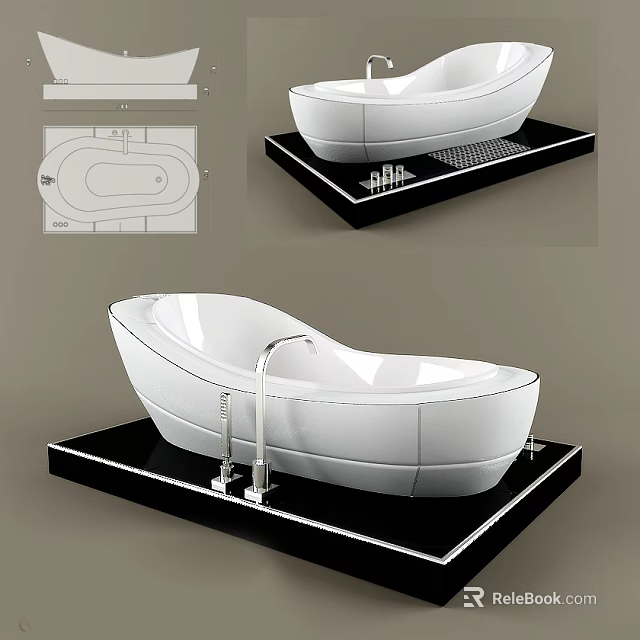Modern Freestanding White Bathtub With Black Base And Chrome Faucet Design 3d model 