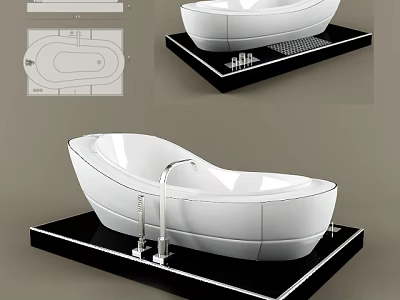 Modern Freestanding White Bathtub With Black Base And Chrome Faucet Design 3d model