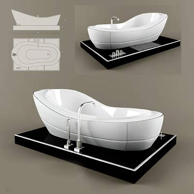 Modern Freestanding White Bathtub With Black Base And Chrome Faucet Design 3d model
