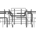 Industrial Black Metal Pipes Wall Mounted Pipeline System Structural Arrangement Design