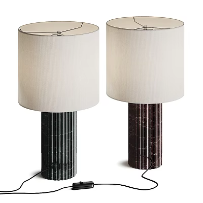 Modern Table Lamps With White Fabric Shades And Black Brown Textured Bases 3d model