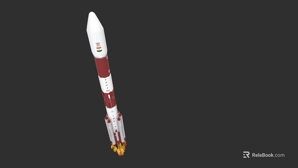White And Red Rocket With Indian Flag Launching Into Space 3d model 