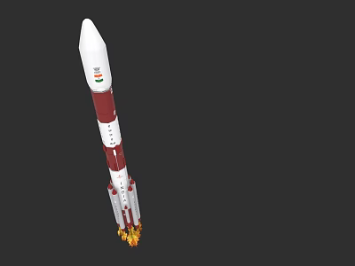 White And Red Rocket With Indian Flag Launching Into Space 3d model