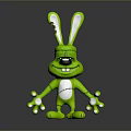 Green Rabbit Cartoon Toy With Broken Ear Smiling Face And White Paws
