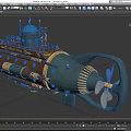 Vintage Steampunk Submarine With Metallic Exterior Brass Details Round Portholes And Conning Tower