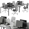 Modern Office Desk Setup With Multiple Computer Monitors Office Chairs Desk Lamps And Supplies